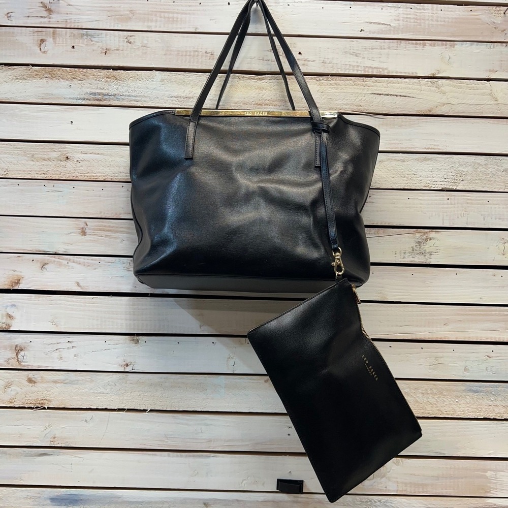 Ted Baker Noelle Crosshatch Leather Tote Bag Black Shopper Purse Large Pouch
